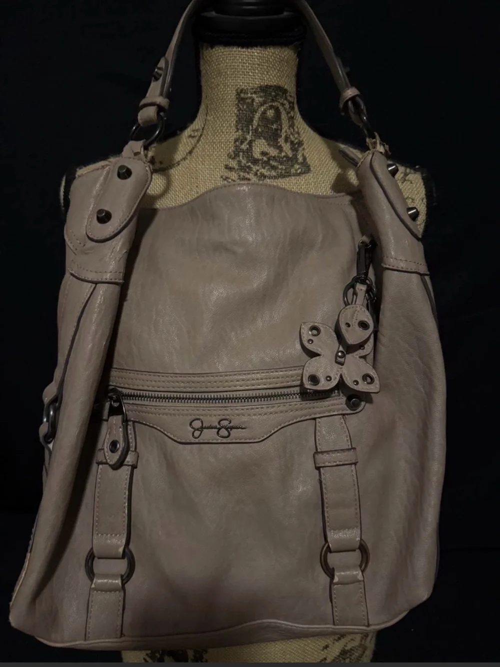 Jessica Simpson Taupe Gray Leather Shoulder Hobo